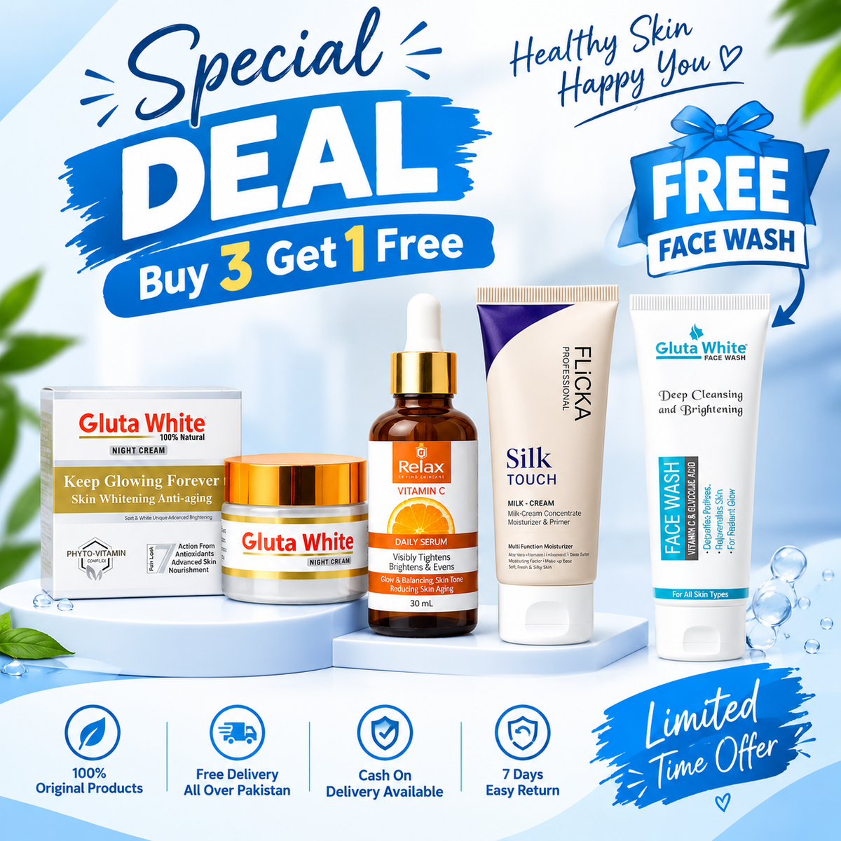 Ultra Fast Face Care Deal || Buy Deal & Get 1 Facewash FREE اگر 7 دن میں رزلٹ نہ ملے تو آپ اپنی رقم واپس لے سکتے ہیں۔